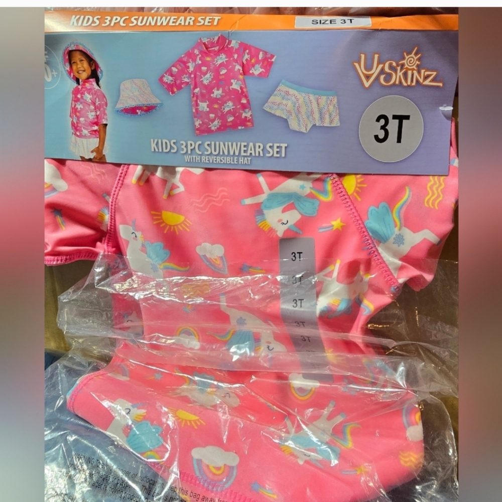 UV Skinz nwt Girl's 3PC Swim Suit, UPV 50+, New, Unicorn 3t